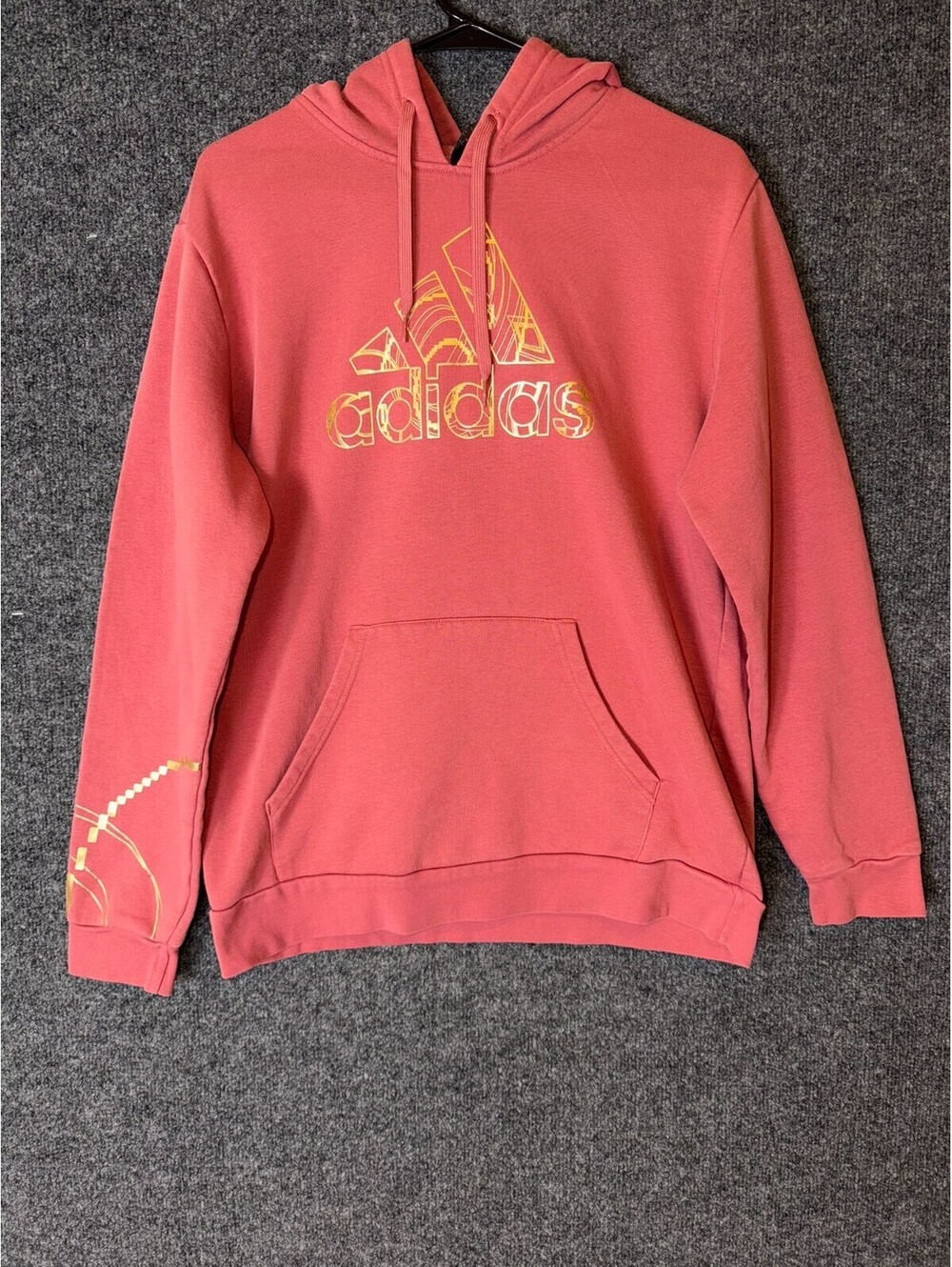 adidas Womens Large Pink Gold Metallic Foil Badge of Sport Pullover Hoodie Sweat